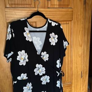 Black floral wrap dress